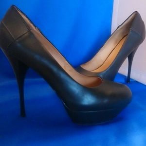 L. A. M. B. Sexy Leather Black Platform Pumps